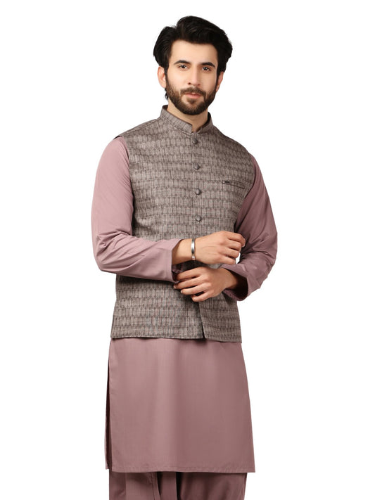 Edenrobe - Men's Zinc & Mauve Waist Coat Suit - EMTWCS19-9824