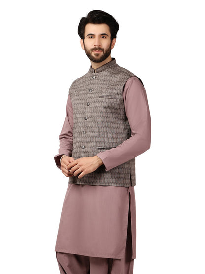 Edenrobe - Men's Zinc & Mauve Waist Coat Suit - EMTWCS19-9824