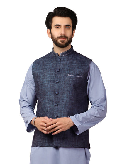 Edenrobe - Men's Teal & Blue Waist Coat Suit - EMTWCS19-9826