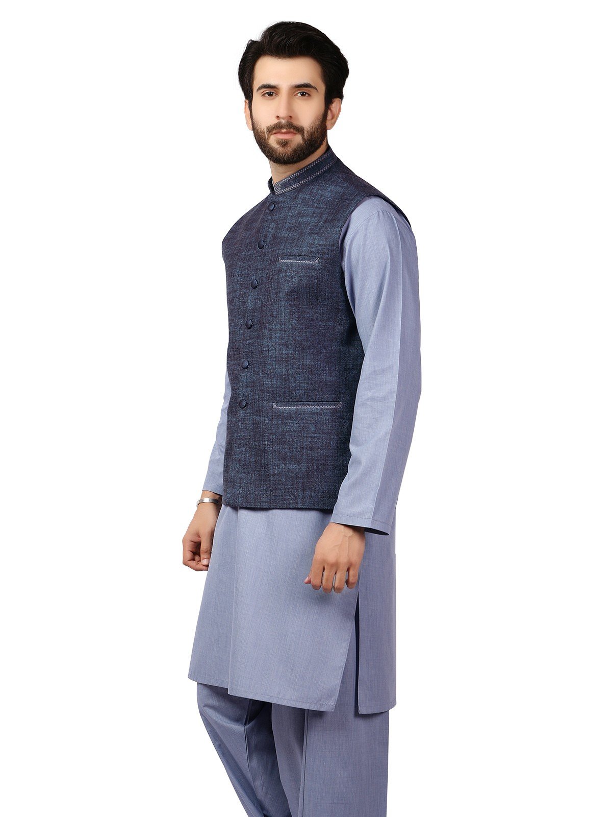 Edenrobe - Men's Teal & Blue Waist Coat Suit - EMTWCS19-9826