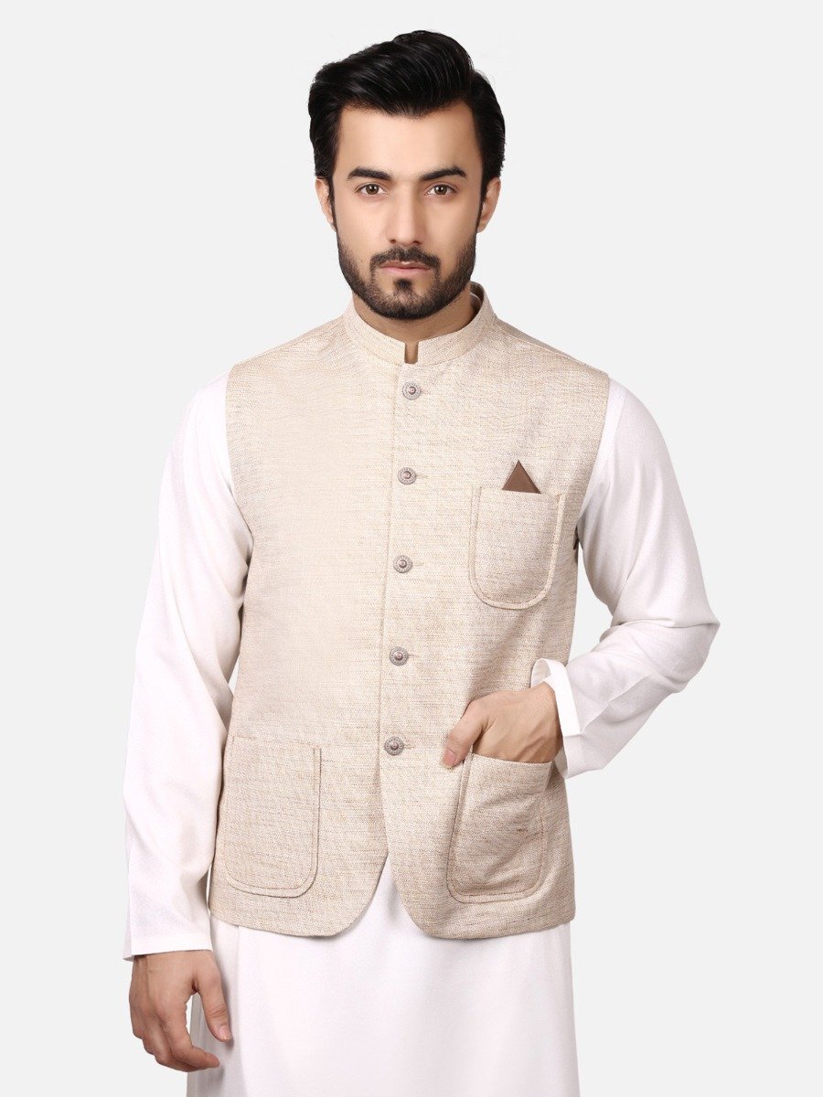 Edenrobe - Men's Beige Waist Coat - EMTWC19-003