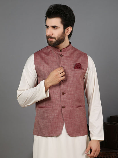 Edenrobe - Men's Burgundy Waist Coat - EMTWC19-005