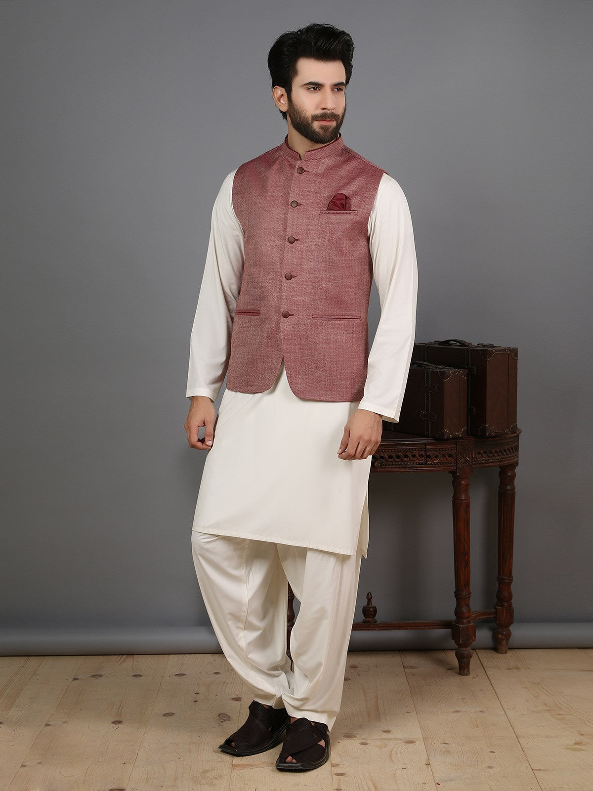 Edenrobe - Men's Burgundy Waist Coat - EMTWC19-005