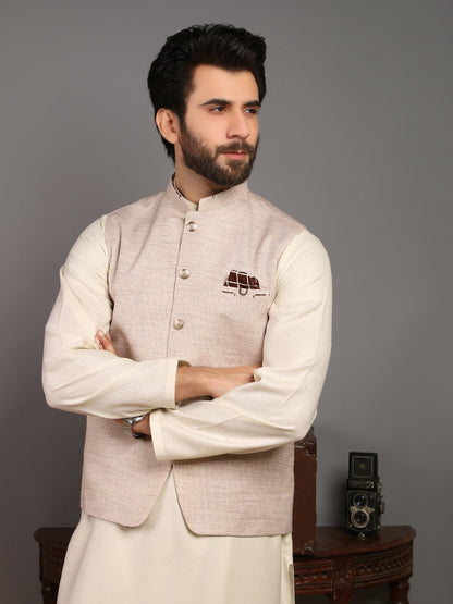 Edenrobe - Men's Light Beige Waist Coat - EMTWC19-006