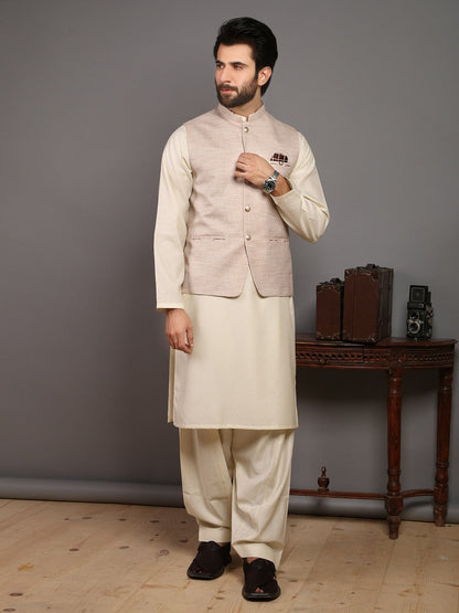 Edenrobe - Men's Light Beige Waist Coat - EMTWC19-006