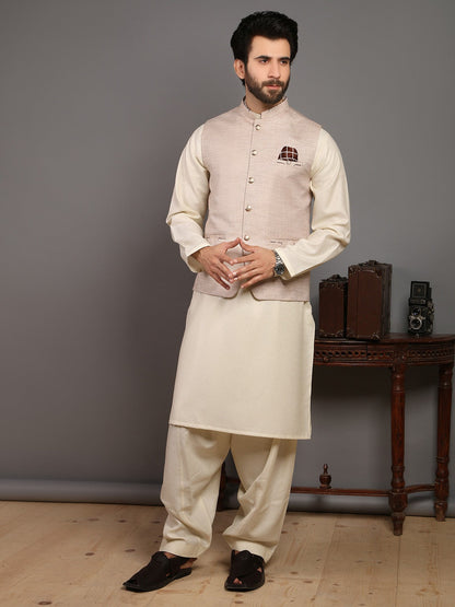 Edenrobe - Men's Light Beige Waist Coat - EMTWC19-006