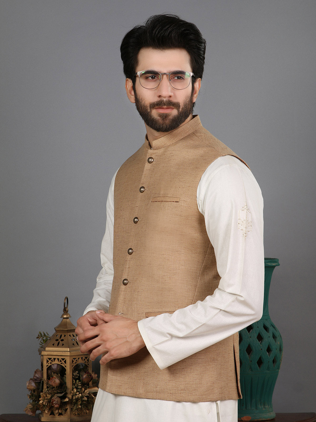 Edenrobe - Men's Light Brown Waist Coat - EMTWC19-008