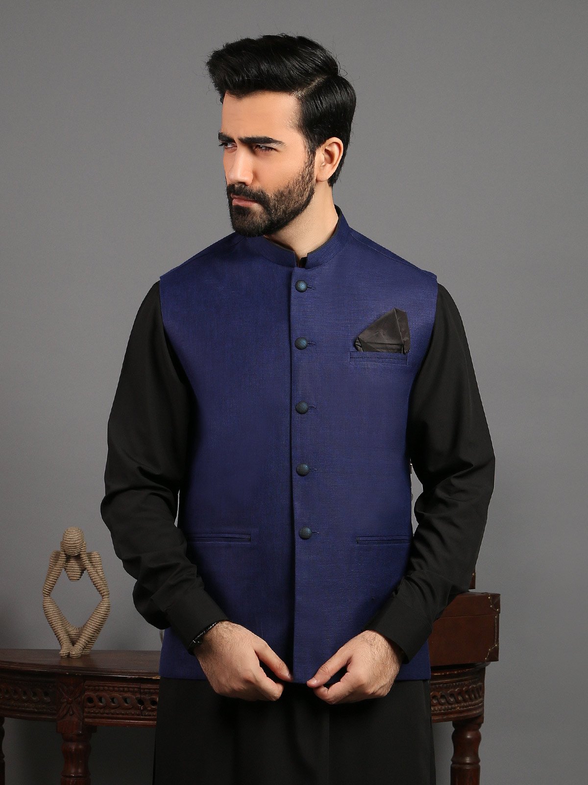 Edenrobe - Men's Royal Blue Waist Coat - EMTWC19-009