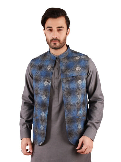 Edenrobe - Men's Blue & Black Waist Coat - EMTWC19-011