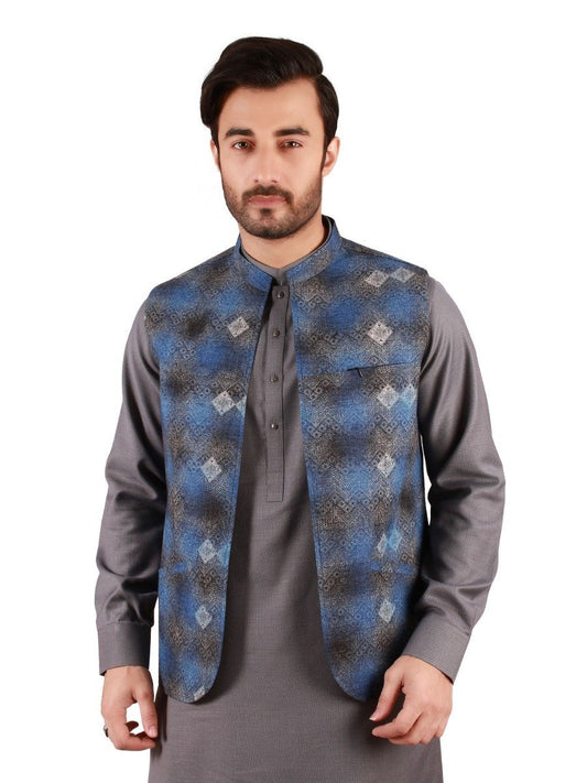 Edenrobe - Men's Blue & Black Waist Coat - EMTWC19-011