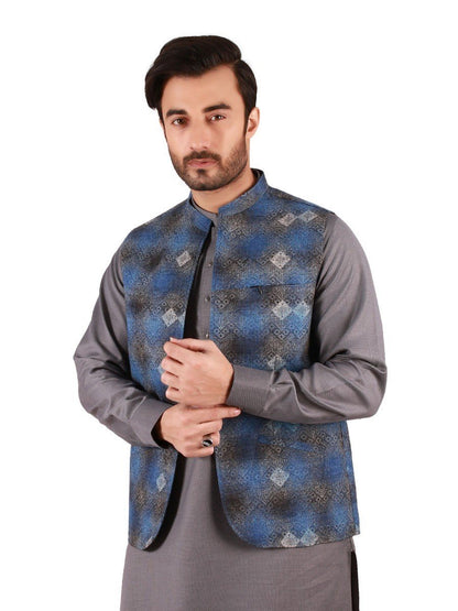 Edenrobe - Men's Blue & Black Waist Coat - EMTWC19-011