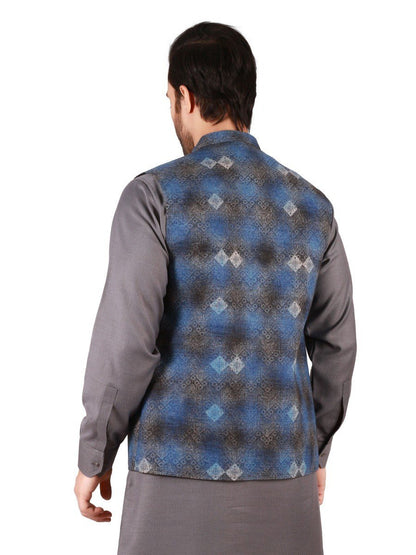 Edenrobe - Men's Blue & Black Waist Coat - EMTWC19-011