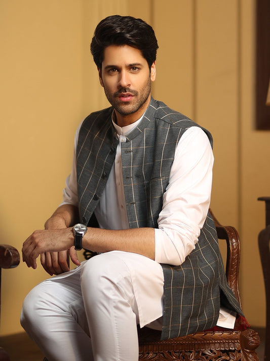 Edenrobe - Men's Greyish Blue Waist Coat - EMTWC19-35666