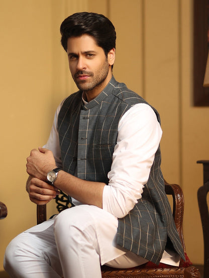 Edenrobe - Men's Greyish Blue Waist Coat - EMTWC19-35666