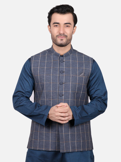 Edenrobe - Men's Greyish Blue Waist Coat - EMTWC19-35666