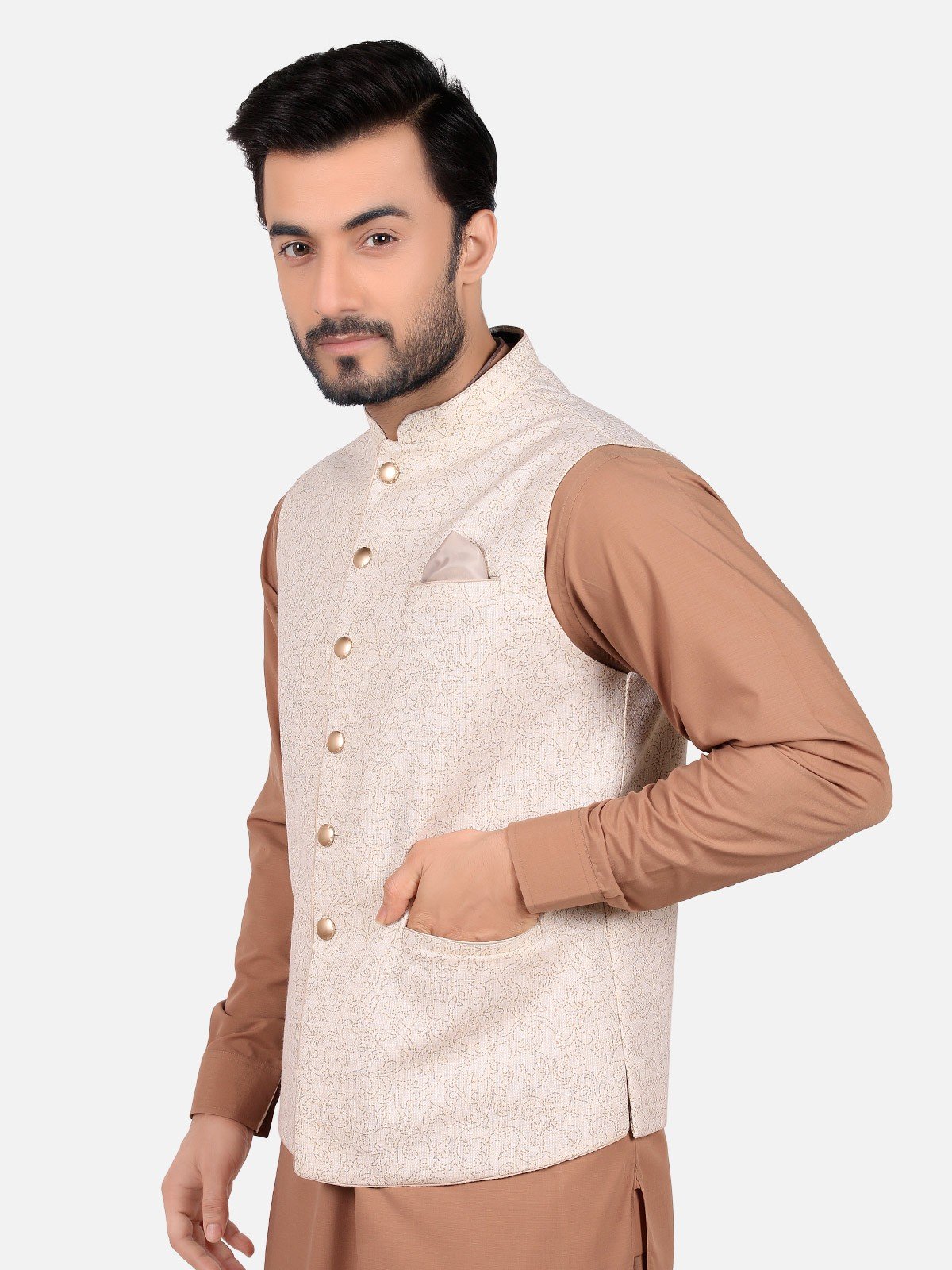 Edenrobe - Men's Cream Waist Coat - EMTWC19-35672