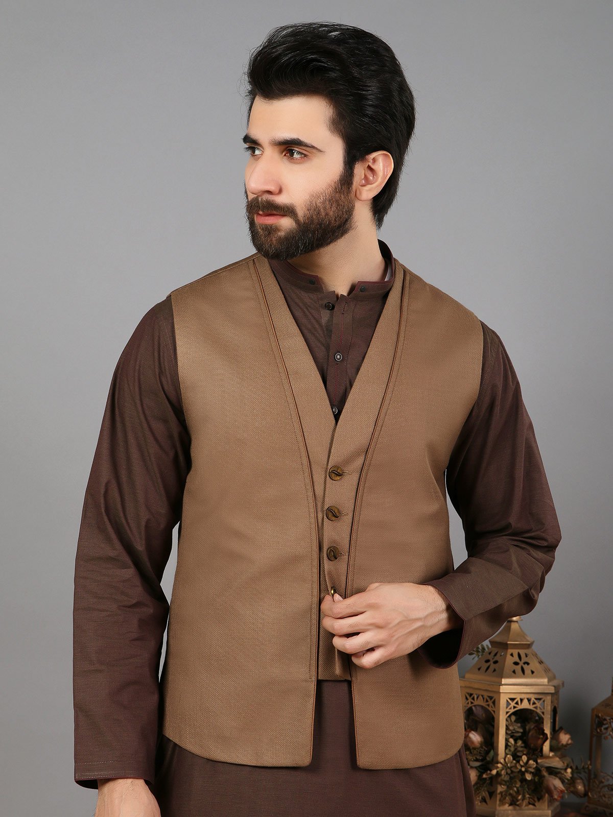 Edenrobe - Men's Khaki Waist Coat - EMTWC19-35674