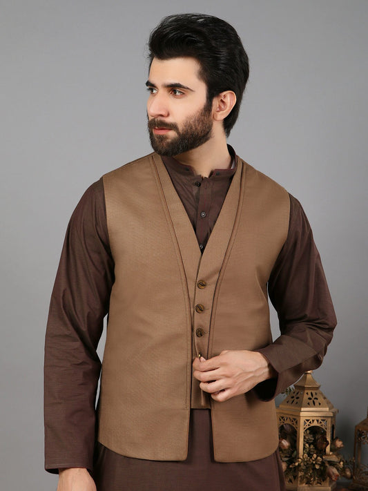 Edenrobe - Men's Khaki Waist Coat - EMTWC19-35674