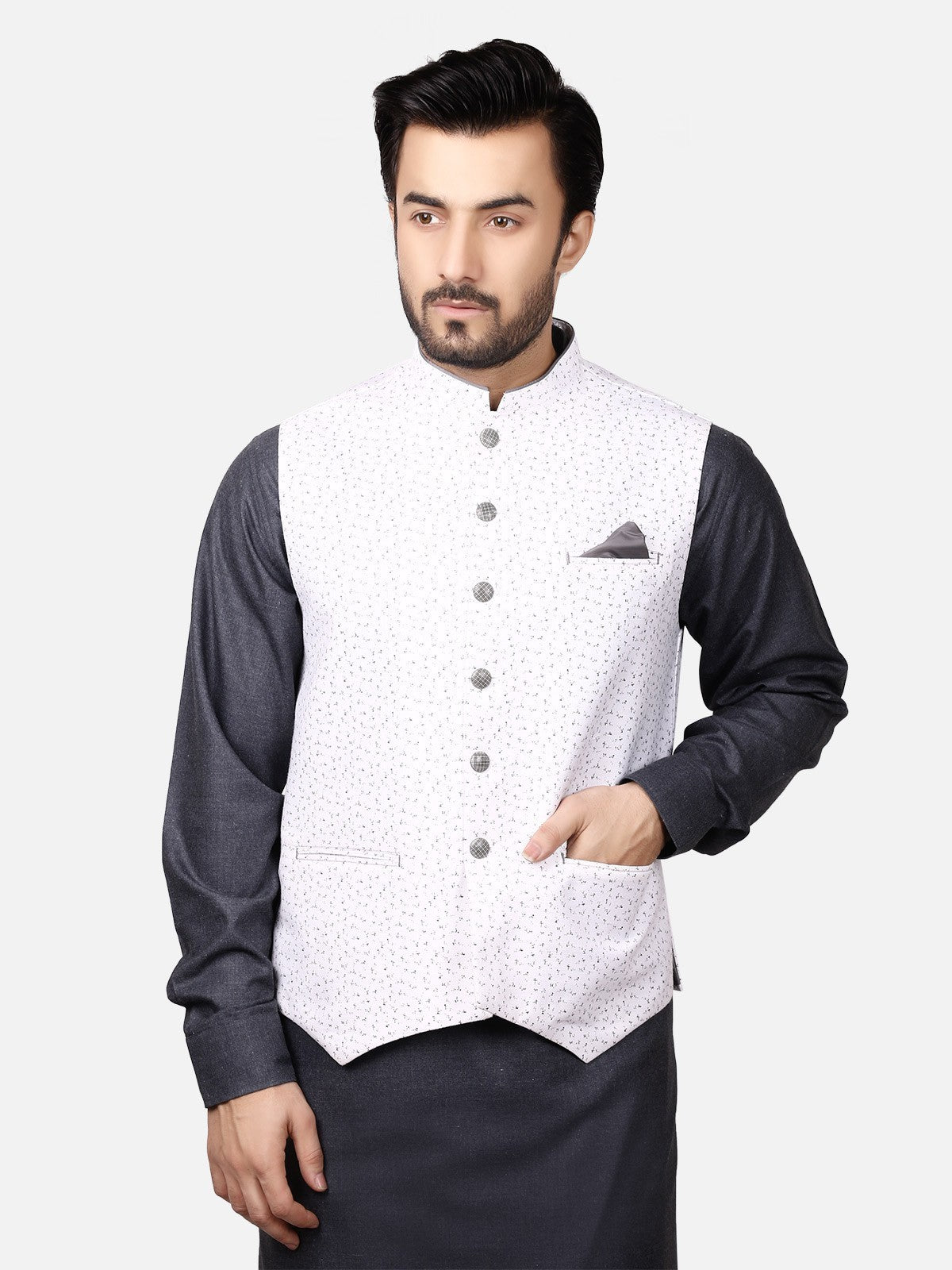 Edenrobe - Men's White Waist Coat - EMTWC19-35679