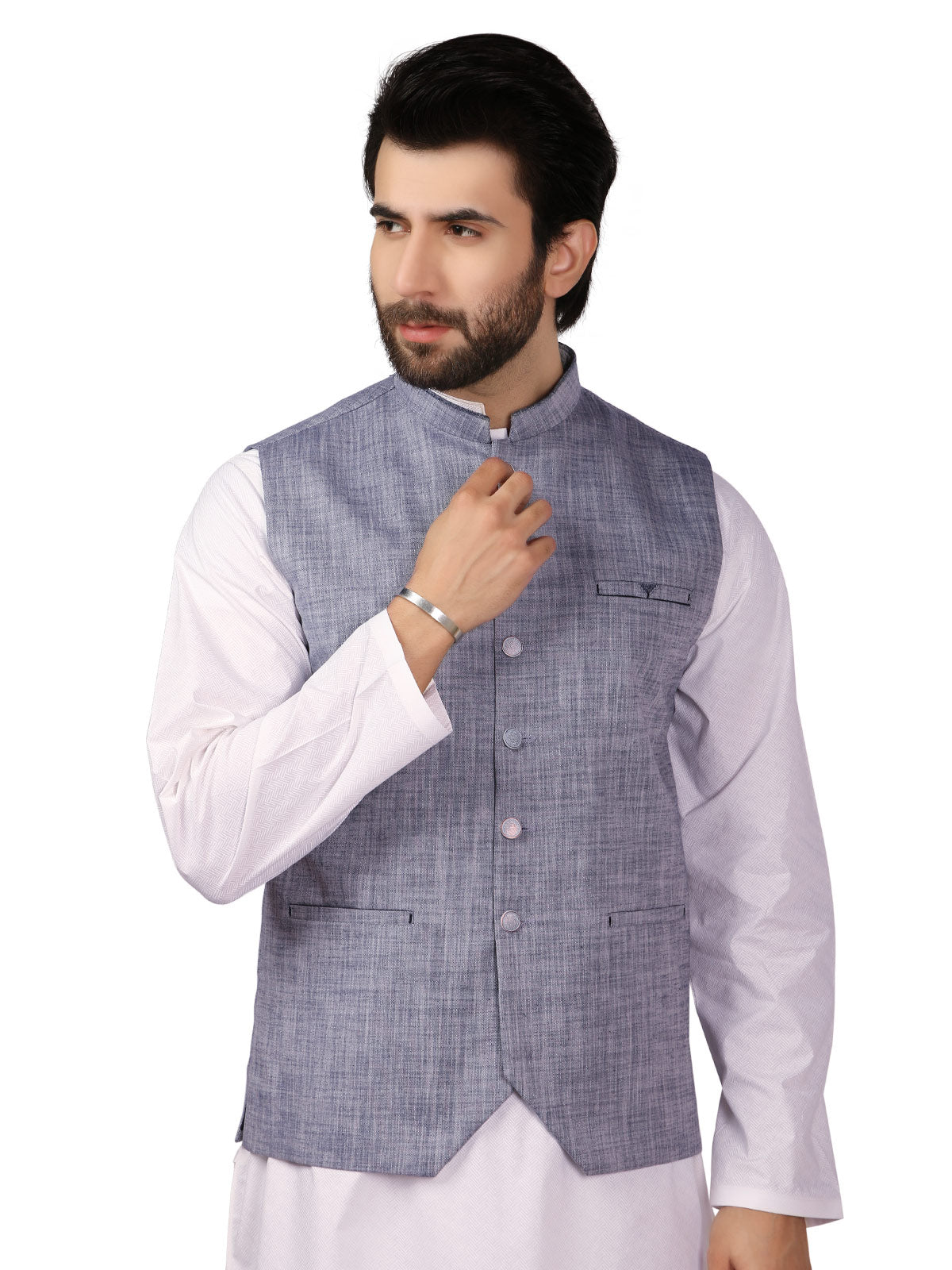 Edenrobe - Men's Greyish Blue Waist Coat - EMTWC19-35693