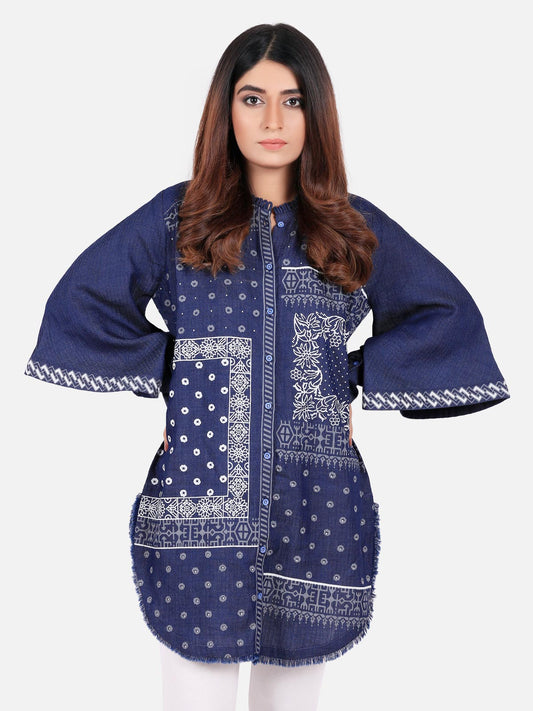 Edenrobe - Pret 1Pc Printed Denim Shirt - ELTK19-66626