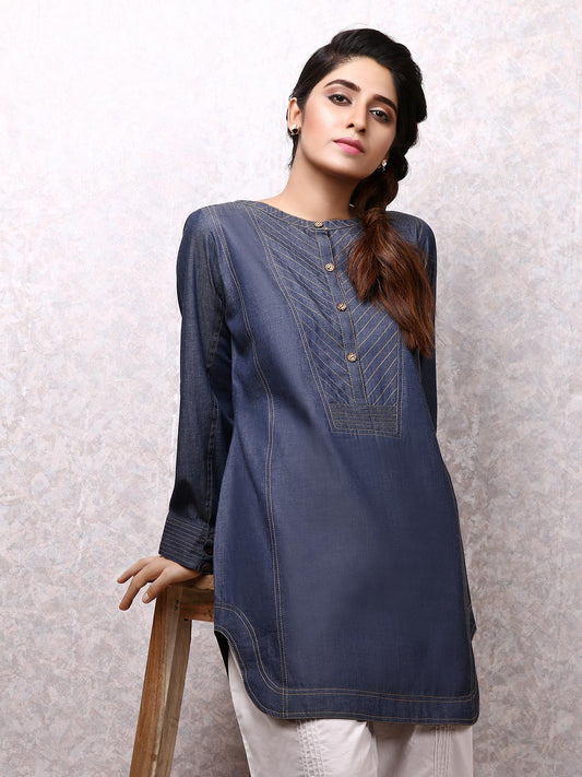 Edenrobe - Pret 1Pc Printed Denim Shirt - ELTK19-66819