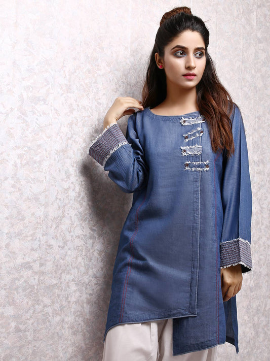Edenrobe - Pret 1Pc Printed Denim Shirt - ELTK19-66827