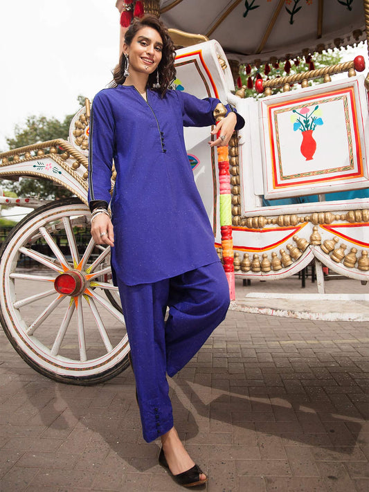 Edenrobe - Pret 2Pc Printed Blue Shirt Trouser - ELTK19-66832 (2-Pcs)