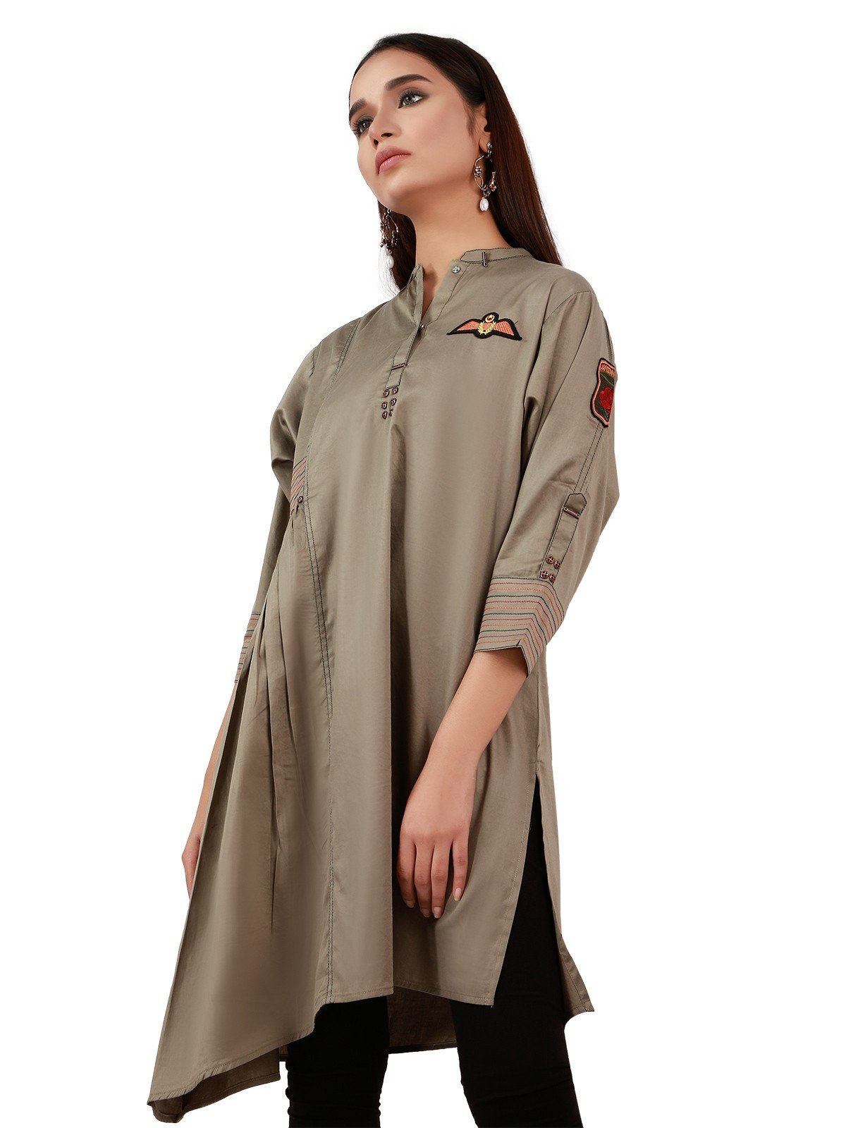 Edenrobe - Pret 1Pc Printed Olive Shirt - ELTK19-67000
