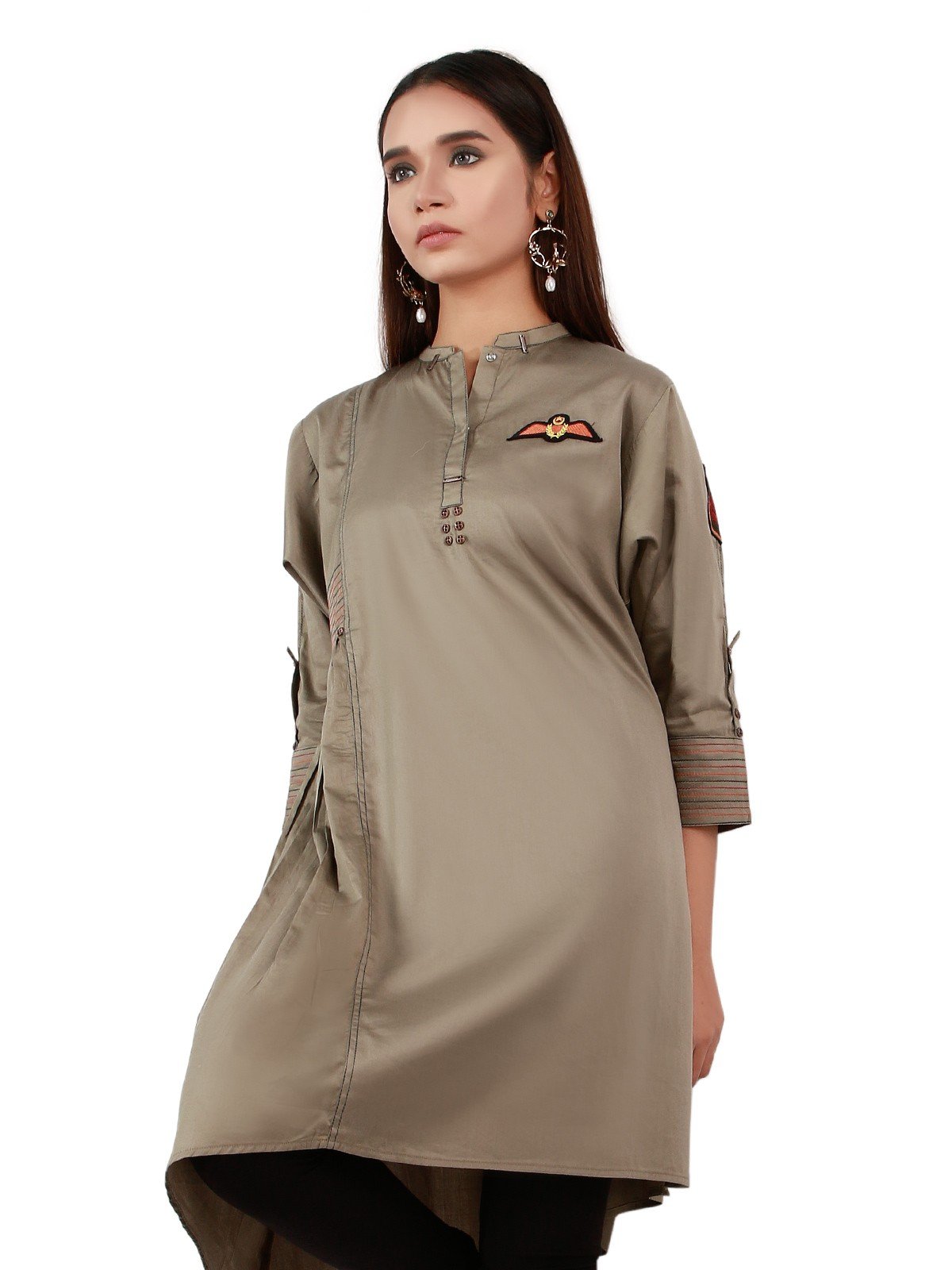 Edenrobe - Pret 1Pc Printed Olive Shirt - ELTK19-67000