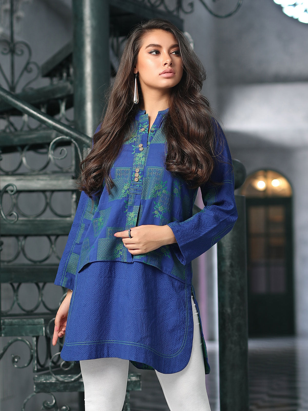 Edenrobe - Pret 1Pc Printed Blue Shirt - ELTK19-67006