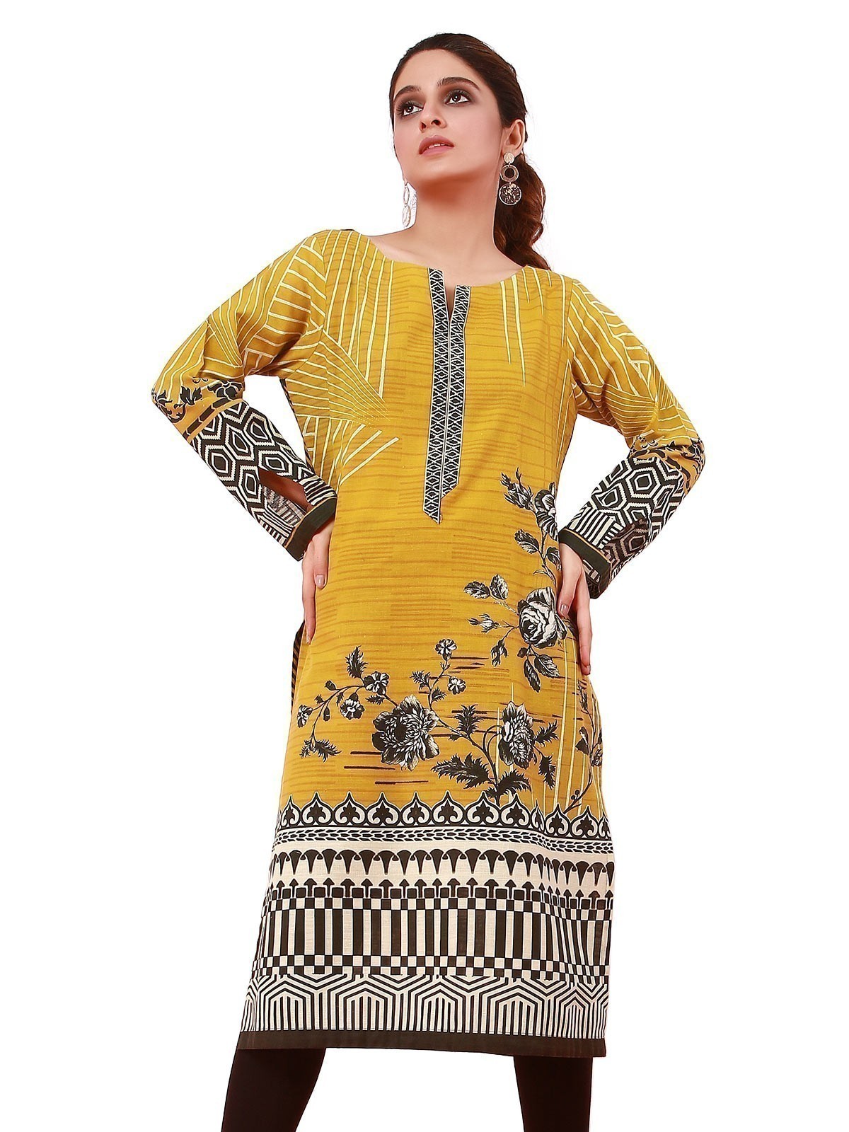 Edenrobe - Pret 1Pc Printed Khaddar Shirt - ELTKA19-67119