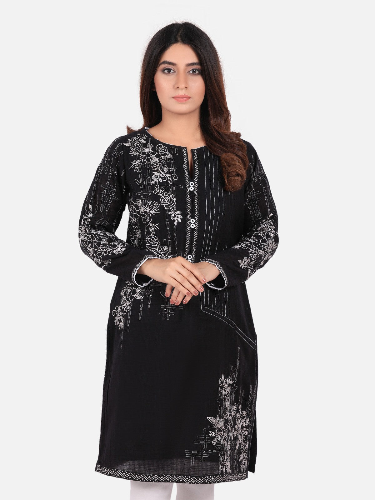 Edenrobe - Pret 1Pc Embroidered Black Shirt - ELTKE19-66578
