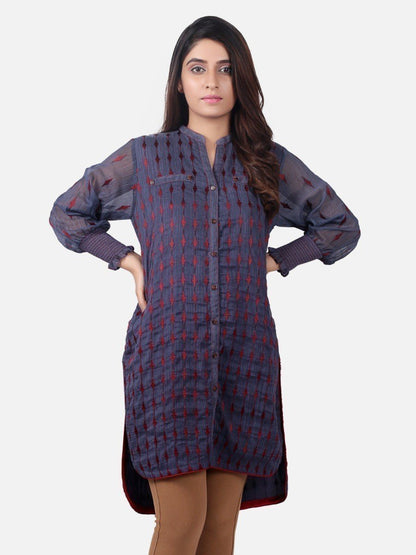 Edenrobe - Pret 1Pc Embroidered Blue Shirt - ELTKE19-66689