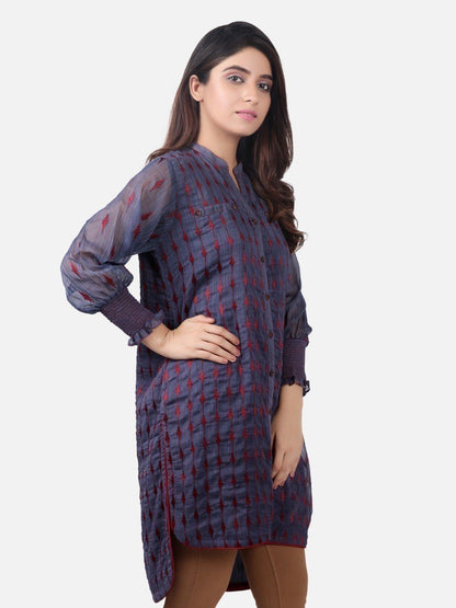 Edenrobe - Pret 1Pc Embroidered Blue Shirt - ELTKE19-66689