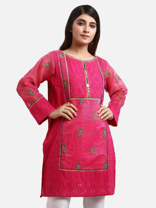Edenrobe - Pret 1Pc Embroidered Pink Shirt - ELTKE19-66708