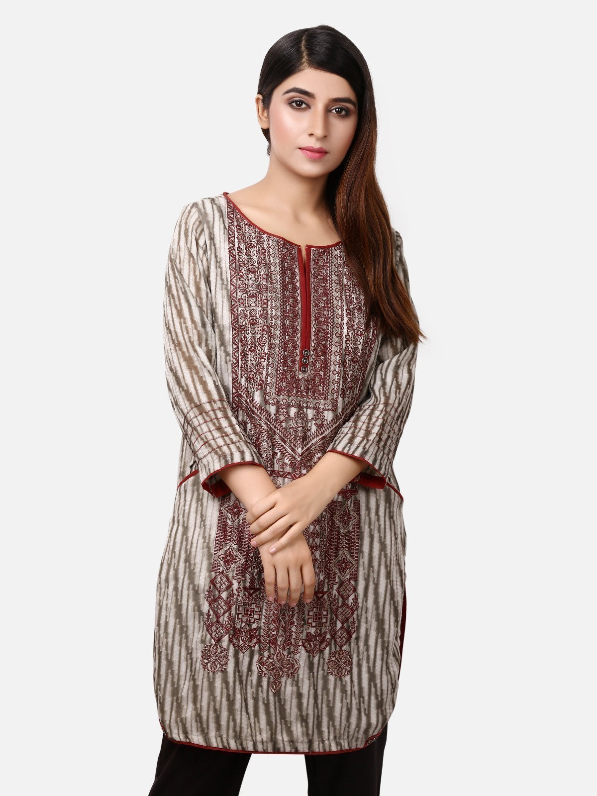 Edenrobe - Pret 1Pc Embroidered Rayon Shirt - ELTKE19-66712