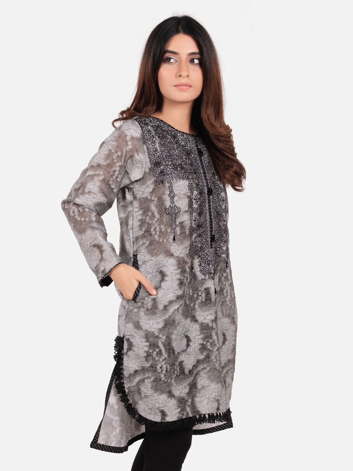 Edenrobe - Pret 1Pc Embroidered Jacquard Shirt - ELTKE19-66723