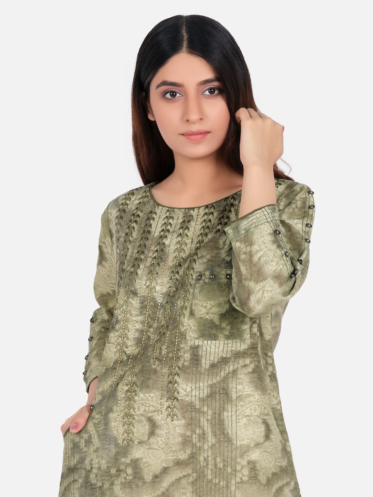 Edenrobe - Pret 1Pc Embroidered Jacquard Shirt - ELTKE19-66732