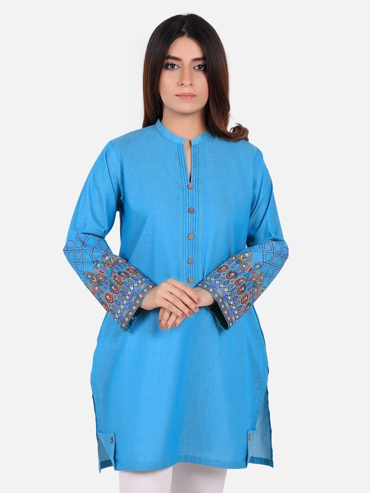 Edenrobe - Pret 1Pc Embroidered Blue Shirt - ELTKE19-66736