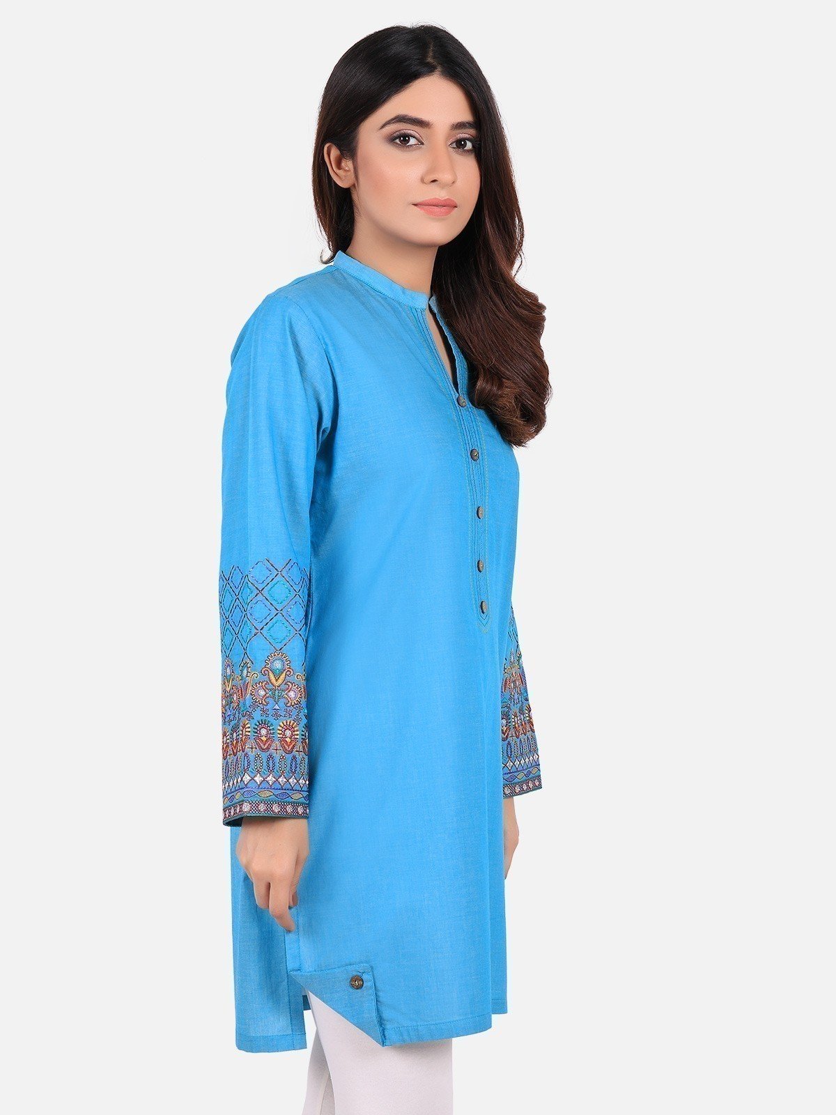 Edenrobe - Pret 1Pc Embroidered Blue Shirt - ELTKE19-66736
