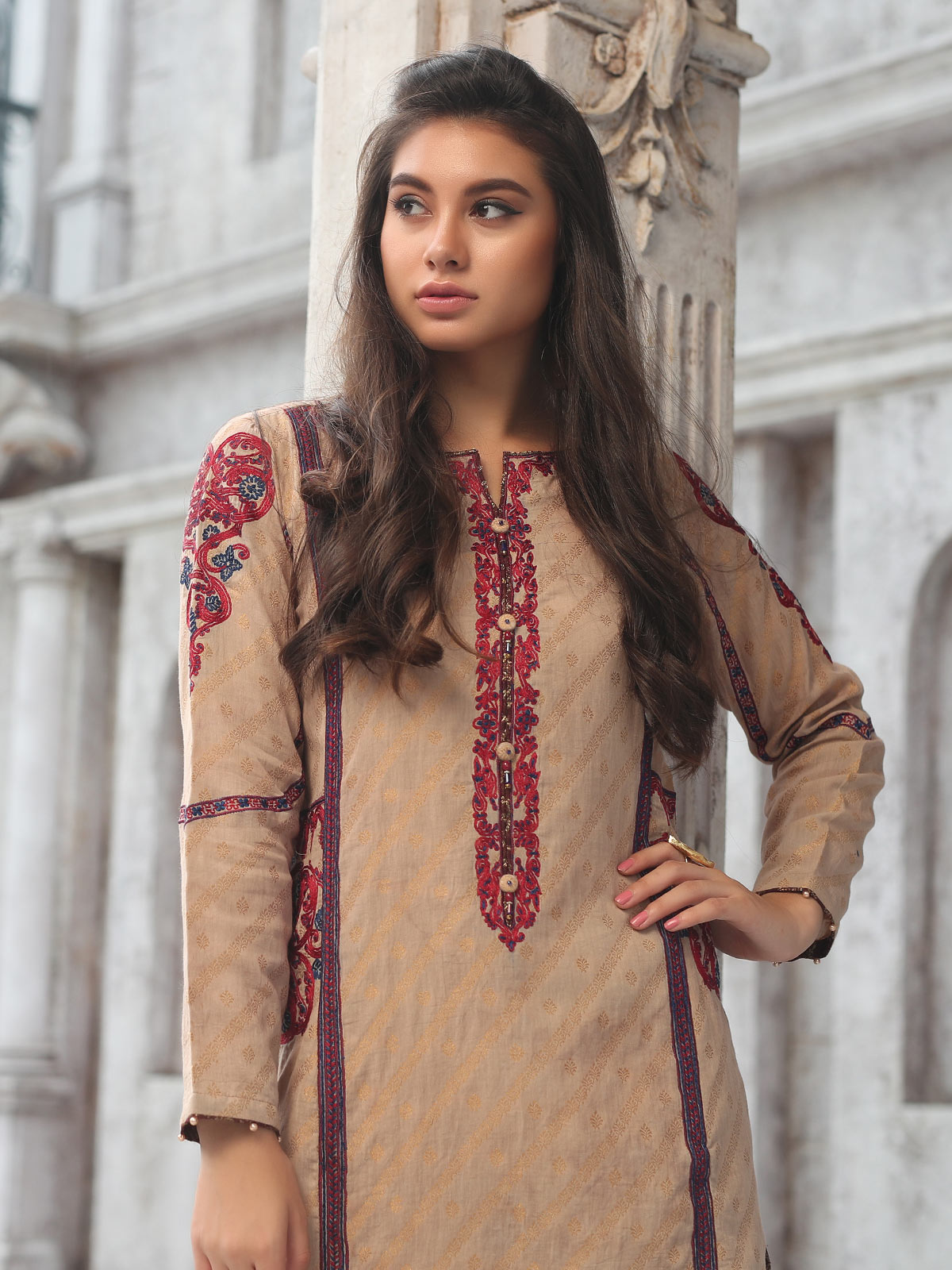 Edenrobe - Pret 1Pc Embroidered Brown Shirt - ELTKE19-66780
