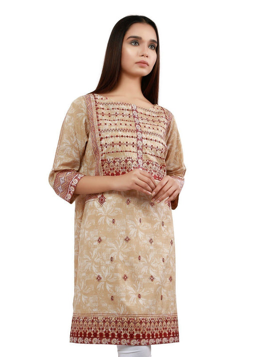 Edenrobe - Pret 1Pc Embroidered Fawn Shirt - ELTKE19-66790