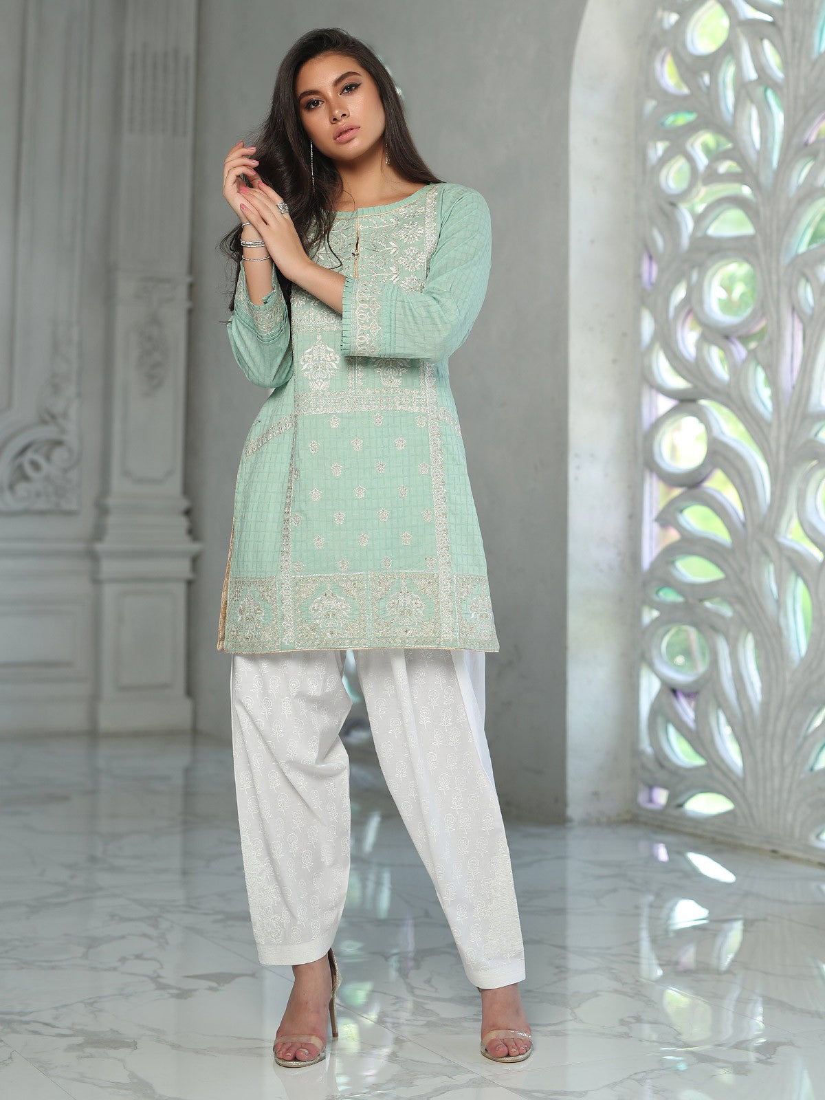 Edenrobe - Pret 1Pc Embroidered Jacquard Shirt - ELTKE19-66837