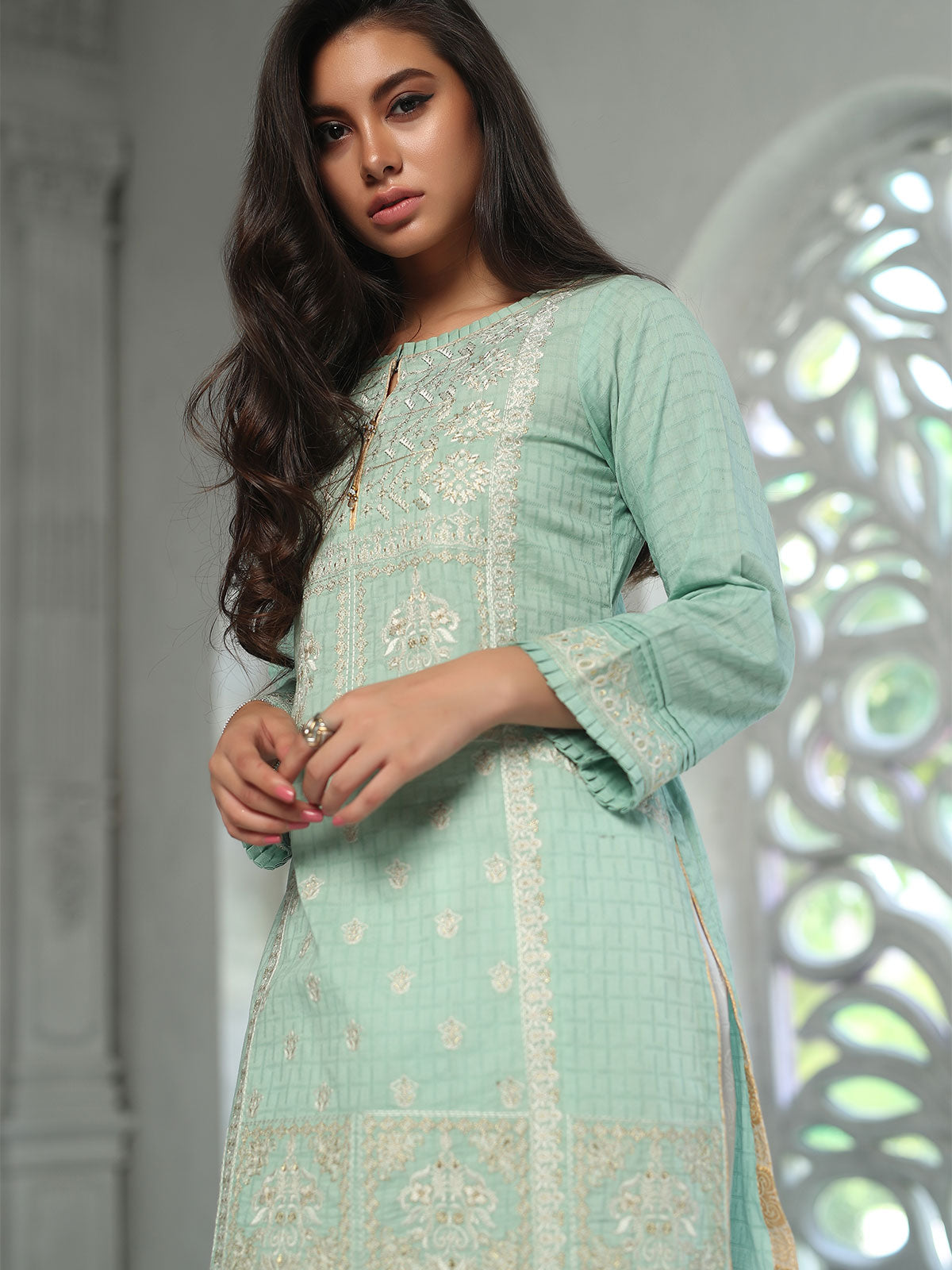 Edenrobe - Pret 1Pc Embroidered Jacquard Shirt - ELTKE19-66837