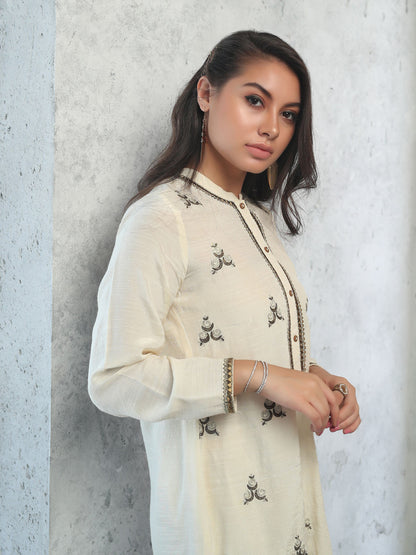 Edenrobe - Pret 2Pc Embroidered Cream Shirt Trouser - ELTKE19-66859 (2-Pcs)