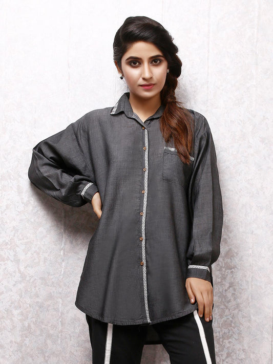 Edenrobe - Pret 1Pc Embroidered Denim Shirt - ELTKE19-66863