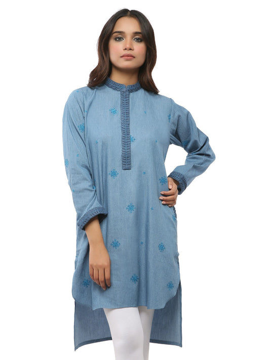 Edenrobe - Pret 1Pc Embroidered Denim Shirt - ELTKE19-66867