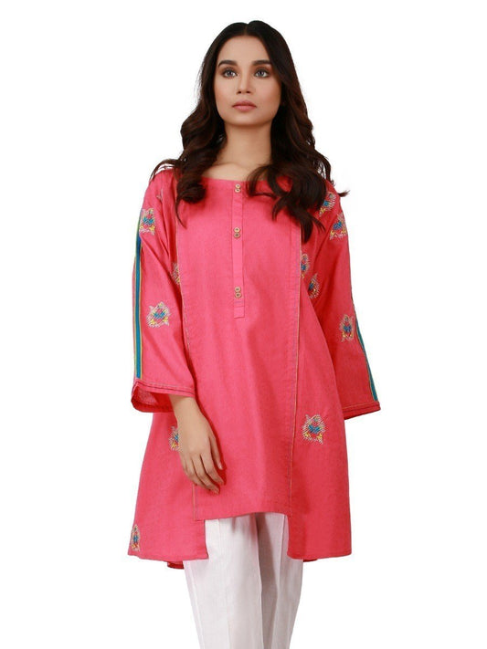 Edenrobe - Pret 1Pc Embroidered Pink Shirt - ELTKE19-66882