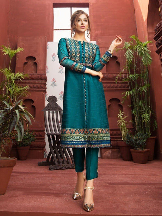 Edenrobe - Pret 2Pc Embroidered Green Shirt Trouser - ELTKE19-66886 (2-Pcs)